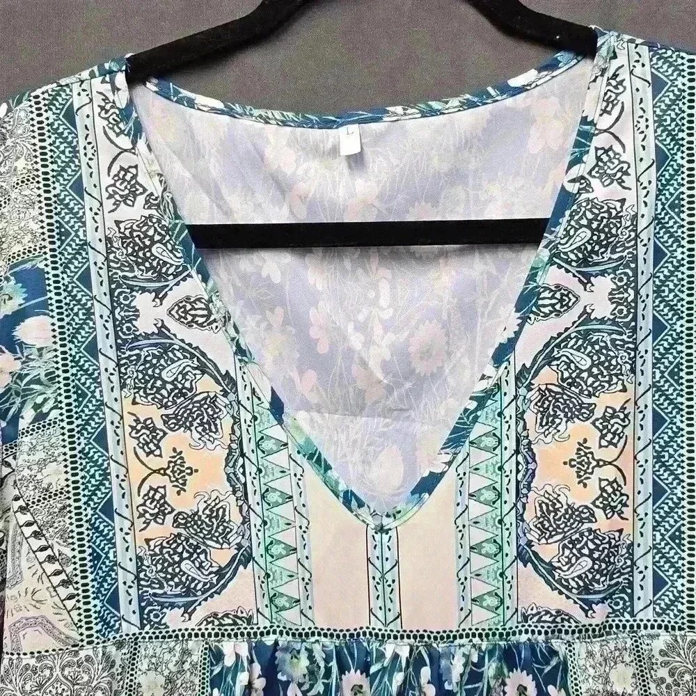 Blue Floral Blouse Size L For Women - Picture 3 of 4